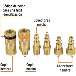 Juego de Acoples y Conectores de Laton 6 Piezas, Conexion Rapida, 1/4 NPT, CORAL-6 18075 Truper Truper-Juego de Acoples y Conect