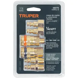 Juego de Acoples y Conectores de Laton 6 Piezas, Conexion Rapida, 1/4 NPT, CORAL-6 18075 Truper Truper-Juego de Acoples y Conect