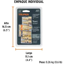 Juego de Acoples y Conectores de Laton 6 Piezas, Conexion Rapida, 1/4 NPT, CORAL-6 18075 Truper Truper-Juego de Acoples y Conect