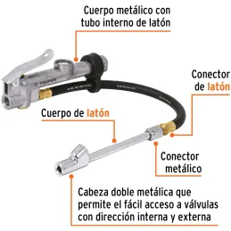 Inflador Calibrador de Cabeza Doble Profesional, Cuerpo Metalico, Max Presion 120 PSI, INFCA 19028 Truper Truper-Inflador Calibr