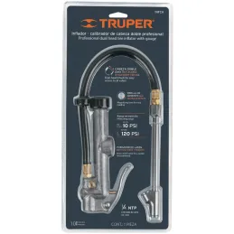 Inflador Calibrador de Cabeza Doble Profesional, Cuerpo Metalico, Max Presion 120 PSI, INFCA 19028 Truper Truper-Inflador Calibr
