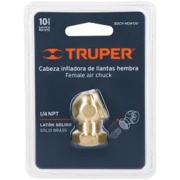 Cabeza Infladora de Llantas Hembra, Fabricada en Laton, 1/4 NPT, BOCH-HEM-1/4 19088 Truper Truper-Cabeza Infladora de Llantas He