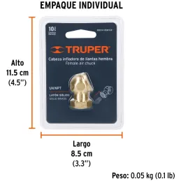 Cabeza Infladora de Llantas Hembra, Fabricada en Laton, 1/4 NPT, BOCH-HEM-1/4 19088 Truper Truper-Cabeza Infladora de Llantas He