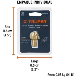 Cabeza Infladora de Llantas Macho, Fabricada en Laton, 1/4 NPT, BOCH-MA-1/4 19087 Truper Truper-Cabeza Infladora de Llantas Mach