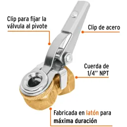 Cabeza Infladora de Llantas con Clip Hembra, Click para fijar valvula al Pivote, 1/4 NPT, BOCH 19026 Truper Truper-Cabeza Inflad