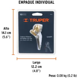 Cabeza Infladora de Llantas con Clip Hembra, Click para fijar valvula al Pivote, 1/4 NPT, BOCH 19026 Truper Truper-Cabeza Inflad