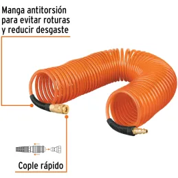 Manguera tipo Resorte 1/4" Conexion Macho 1/4 NPT, Longitud 15.2 m, MAN-RES-1/4X50 19075 Truper Truper-Manguera tipo Resorte 1/4