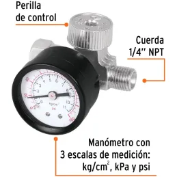 Regulador de Aire, Presion Max 160 PSI, 3 escalas de Medicion, 1/4 NPT, REGU-1/4 19239 Truper Truper-Regulador de Aire, Presion 