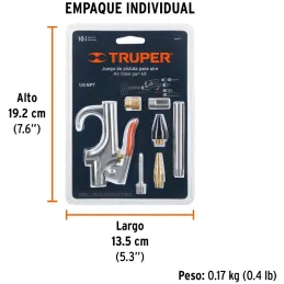 Juego de pistola Sopleteadora con 2 Boquillas y 4 Accesorios, Diseño Compacto, 1/4 NPT, JAN-7 19078 Truper Truper-Juego de pisto