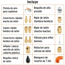 Juego de 15 accesorios neumaticos, para Limpiar, Inflar y Calibrar, 1/4 NPT, Conexion Rapida, JAN-15 19094 Truper Truper-Juego d