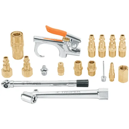 Juego de 17 accesorios neumaticos, para Limpiar, Inflar y Calibrar, 1/4 NPT, Conexion Rapida, JAN-17 19022 Truper Truper-Juego d