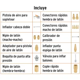 Juego de 17 accesorios neumaticos, para Limpiar, Inflar y Calibrar, 1/4 NPT, Conexion Rapida, JAN-17 19022 Truper Truper-Juego d