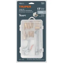 Juego de 17 accesorios neumaticos, para Limpiar, Inflar y Calibrar, 1/4 NPT, Conexion Rapida, JAN-17 19022 Truper Truper-Juego d