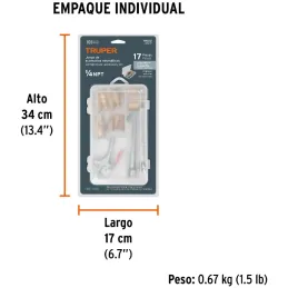 Juego de 17 accesorios neumaticos, para Limpiar, Inflar y Calibrar, 1/4 NPT, Conexion Rapida, JAN-17 19022 Truper Truper-Juego d
