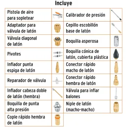 Juego de 18 accesorios neumaticos, para Limpiar, Inflar y Calibrar, 1/4 NPT, Conexion Rapida, JAN-18 19079 Truper Truper-Juego d