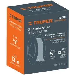 Teflon Sella Roscas 1/2" x13m E0.075mm sellar y prevenir fugas Truper 12512 Truper-Teflon Sella Roscas 1/2" x13m E0.075mm sellar