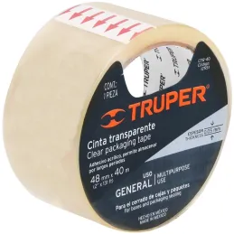 Cintas de Embalaje Transparente 48mm x40m Adhesivo acrilico E0.050mm, Truper 12551 Truper-Cintas de Embalaje Transparente 48mm x