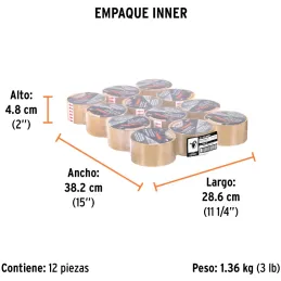 Cintas de Embalaje Transparente 48mm x40m Adhesivo acrilico E0.050mm, Truper 12551 Truper-Cintas de Embalaje Transparente 48mm x