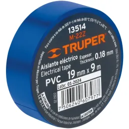 Cintas Aislantes 19mm x9m Azul acrilico E0.18mm Flexible Encogible Truper 13514 Truper-Cintas Aislantes 19mm x9m Azul acrilico E