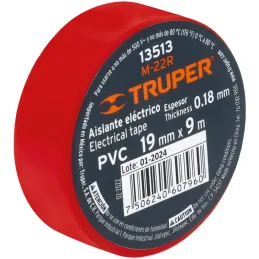 Cintas Aislantes 19mm x9m Rojo acrilico E0.18mm Flexible Encogible Truper 13513 Truper-Cintas Aislantes 19mm x9m Rojo acrilico E