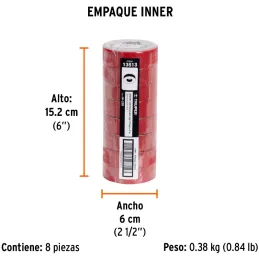 Cintas Aislantes 19mm x9m Rojo acrilico E0.18mm Flexible Encogible Truper 13513 Truper-Cintas Aislantes 19mm x9m Rojo acrilico E