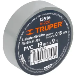 Cintas Aislantes 19mm x9m Gris Acrilico E0.18mm Flexible Encogible Truper 13516 Truper-Cintas Aislantes 19mm x9m Gris Acrilico E