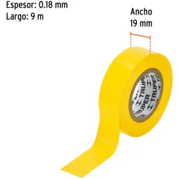Cintas Aislantes 19mm x9m Amarillo acrilico E0.18mm Flexible Encogible Truper 13512 Truper-Cintas Aislantes 19mm x9m Amarillo ac