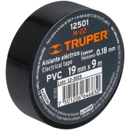 Cintas Aislantes 19mm x9m Negro acrilico E0.18mm Flexible Encogible Truper 12501 Truper-Cintas Aislantes 19mm x9m Negro acrilico