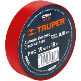Cintas Aislantes 19mm x18m Rojo Acrilico E0.18mm Flexible Encogible Truper 12504 Truper-Cintas Aislantes 19mm x18m Rojo Acrilico