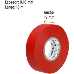 Cintas Aislantes 19mm x18m Rojo Acrilico E0.18mm Flexible Encogible Truper 12504 Truper-Cintas Aislantes 19mm x18m Rojo Acrilico
