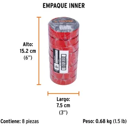 Cintas Aislantes 19mm x18m Rojo Acrilico E0.18mm Flexible Encogible Truper 12504 Truper-Cintas Aislantes 19mm x18m Rojo Acrilico