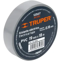 Cintas Aislantes 19mm x18m Gris acrilico E0.18mm Flexible Encogible Truper 12507 Truper-Cintas Aislantes 19mm x18m Gris acrilico