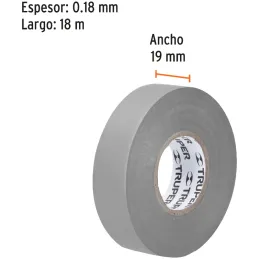 Cintas Aislantes 19mm x18m Gris acrilico E0.18mm Flexible Encogible Truper 12507 Truper-Cintas Aislantes 19mm x18m Gris acrilico