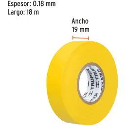 Cintas Aislantes 19mm x18m Amarillo acrilico E0.18mm Flexible Encogible Truper 12503 Truper-Cintas Aislantes 19mm x18m Amarillo 
