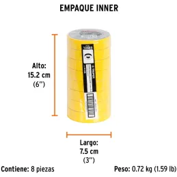 Cintas Aislantes 19mm x18m Amarillo acrilico E0.18mm Flexible Encogible Truper 12503 Truper-Cintas Aislantes 19mm x18m Amarillo 
