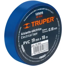 Cintas Aislantes 19mm x18m Azul acrilico E0.18mm Flexible Encogible Truper 12505 Truper-Cintas Aislantes 19mm x18m Azul acrilico