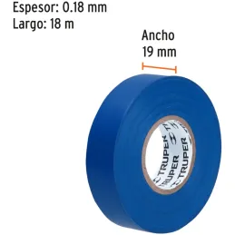 Cintas Aislantes 19mm x18m Azul acrilico E0.18mm Flexible Encogible Truper 12505 Truper-Cintas Aislantes 19mm x18m Azul acrilico