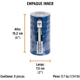 Cintas Aislantes 19mm x18m Azul acrilico E0.18mm Flexible Encogible Truper 12505 Truper-Cintas Aislantes 19mm x18m Azul acrilico