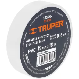 Cintas Aislantes 19mm x18m Blanco acrilico E0.18mm Flexible Encogible Truper 12506 Truper-Cintas Aislantes 19mm x18m Blanco acri