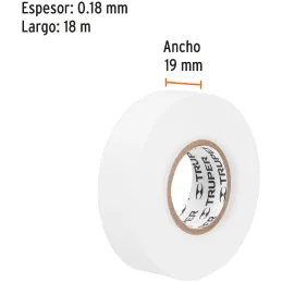 Cintas Aislantes 19mm x18m Blanco acrilico E0.18mm Flexible Encogible Truper 12506 Truper-Cintas Aislantes 19mm x18m Blanco acri