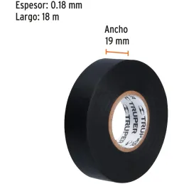Cintas Aislantes 19mm x18m Negro acrilico E0.18mm Flexible Encogible Truper 12500 Truper-Cintas Aislantes 19mm x18m Negro acrili