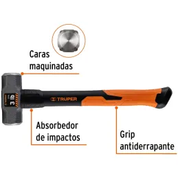 Combas 3lb Octagonales Mango14" Fibra de Vidrio, Cara Maquinada, MD-3F 19883 Truper Truper-Combas 3lb Octagonales Mango14" Fibra