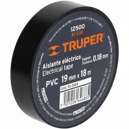 Cinta Aislantes 19mm x18m Negro acrilico E0.18mm Flexible Encogible Truper 12500