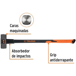 Combas 10lb Octagonales Mango36" Fibra de Vidrio, Cara Maquinada, MD-10F 16540 Truper Truper-Combas 10lb Octagonales Mango36" Fi