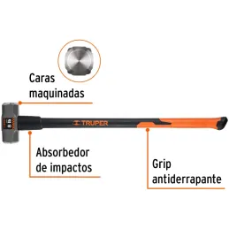 Combas 8lb Octagonales Mango36" Fibra de Vidrio, Cara Maquinada, MD-8F 16538 Truper Truper-Combas 8lb Octagonales Mango36" Fibra