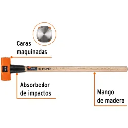 Combas 10lb Octagonales Mango36", Cara Maquinada con protector termoplastico, MD-10M 16512 Truper Truper-Combas 10lb Octagonales