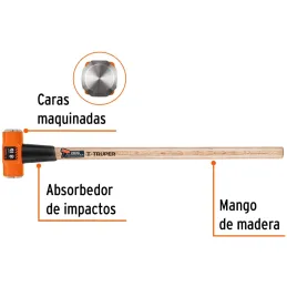 Combas 8lb Octagonales Mango36", Cara Maquinada con protector termoplastico, MD-8M 16511 Truper Truper-Combas 8lb Octagonales Ma