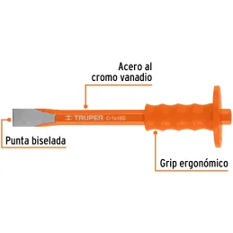 Cincel Plano 12" Cuña 1" Grip , acero al cromo vanadio, protege la mano, C-1X12G 12181 Truper Truper-Cincel Plano 12" Cuña 1" Gr