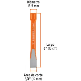 Cincel Plano 6" Cuña 3/4", Acero al cromo Vanadio, Cabeza grande, C-3/4X6 12139 Truper Truper-Cincel Plano 6" Cuña 3/4", Acero a