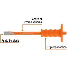 Cincel Plano 12" Cuña 3/4" Grip , acero al cromo vanadio, protege la mano, C-3/4X12G 12172 Truper Truper-Cincel Plano 12" Cuña 3